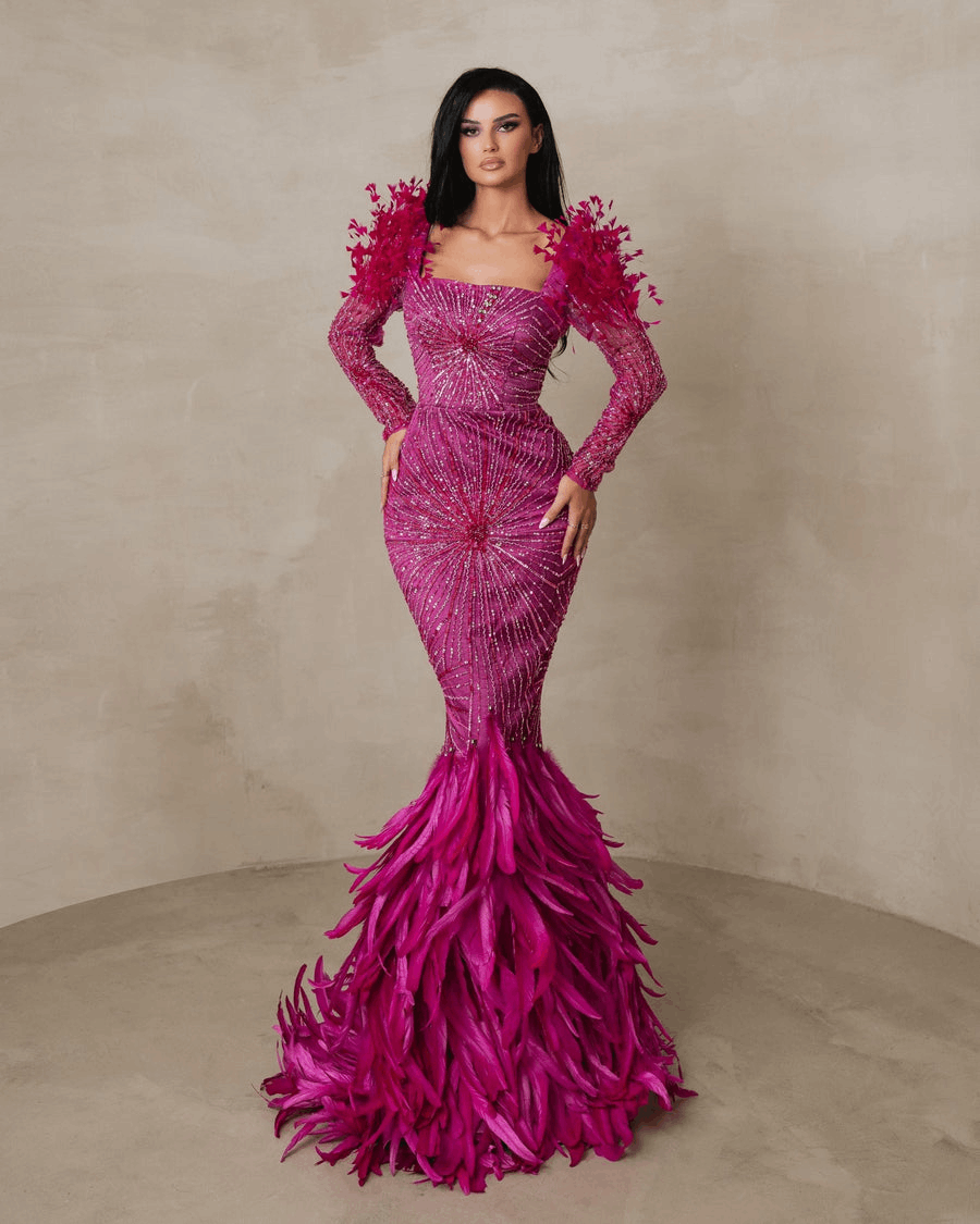 Robe longue rose Amarantha avec cristaux