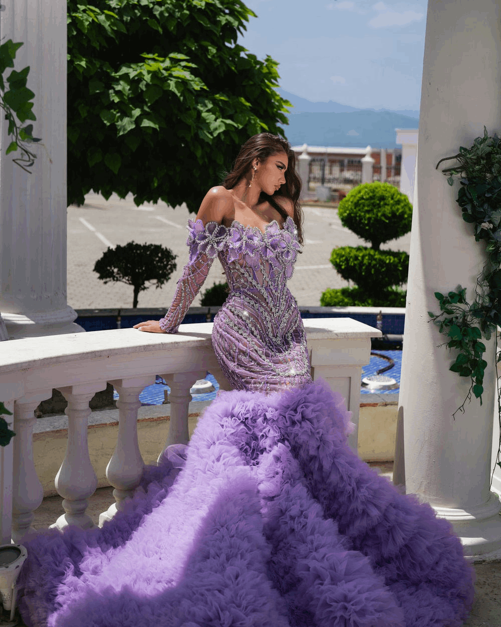 Robe violette Ellie à épaules dénudées