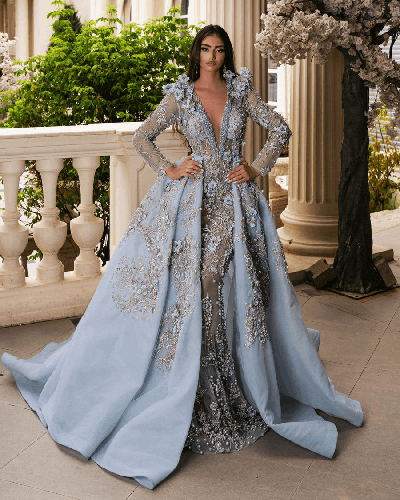 Robe Galayra Bleue avec Jupe et Perles